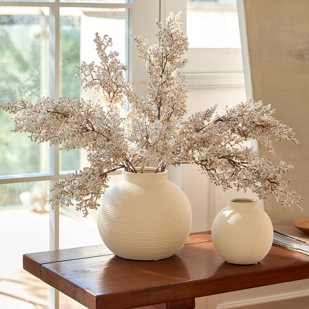 Minimalist Ribbed Ceramic Vase — Matte White Textured Collection