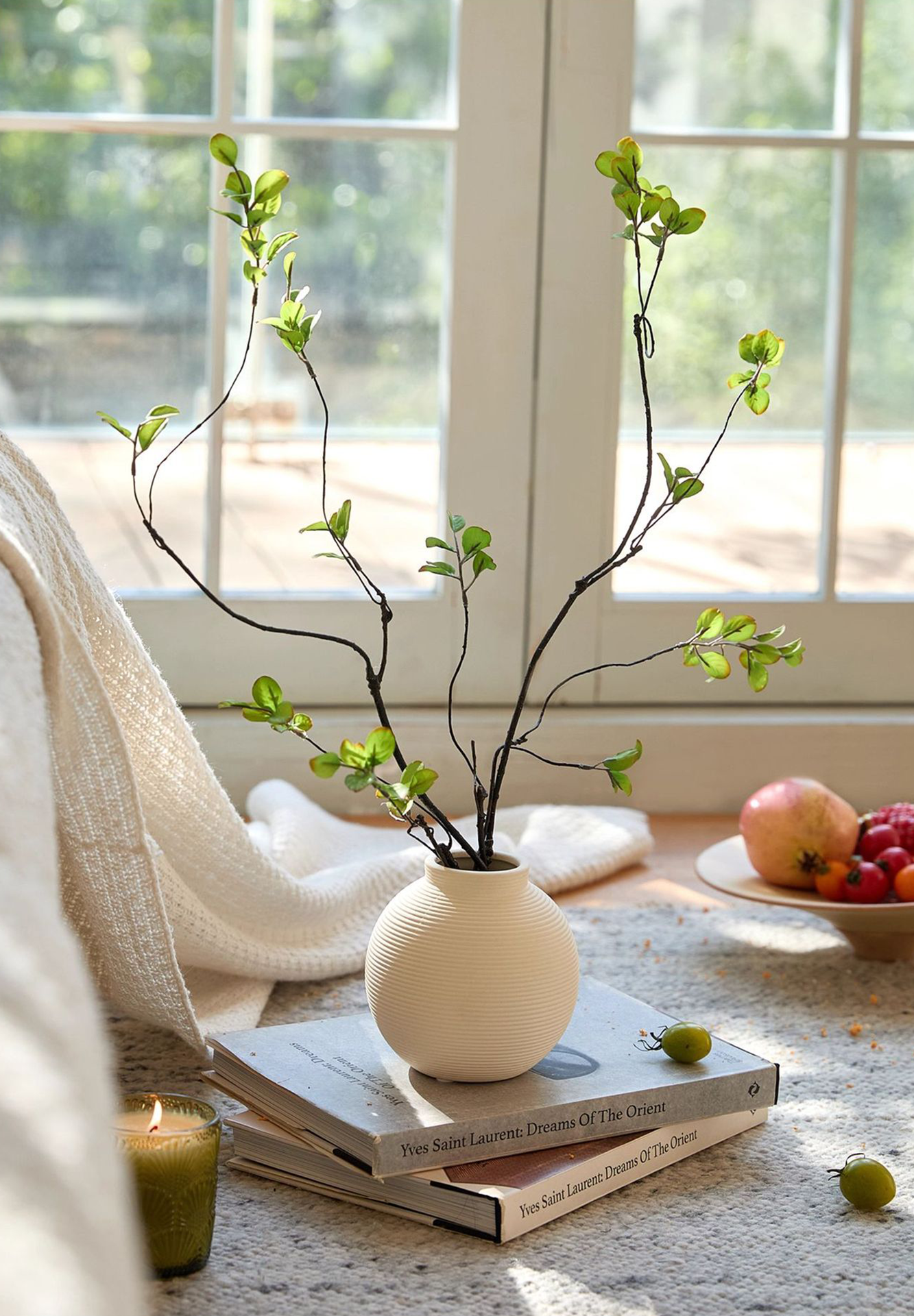Minimalist Ribbed Ceramic Vase — Matte White Textured Collection