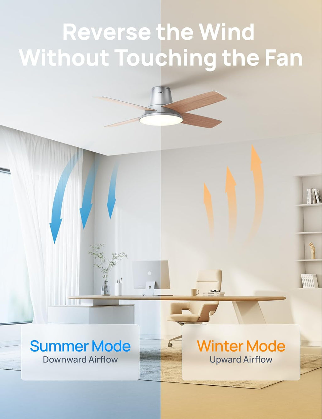 Smart Ceiling Fan 44 Inch Silver With Dimmable LED Light