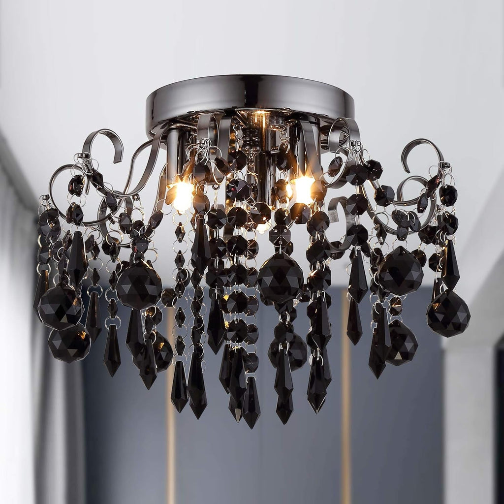 Black Crystal Flush Mount Ceiling Light 3 Light G9