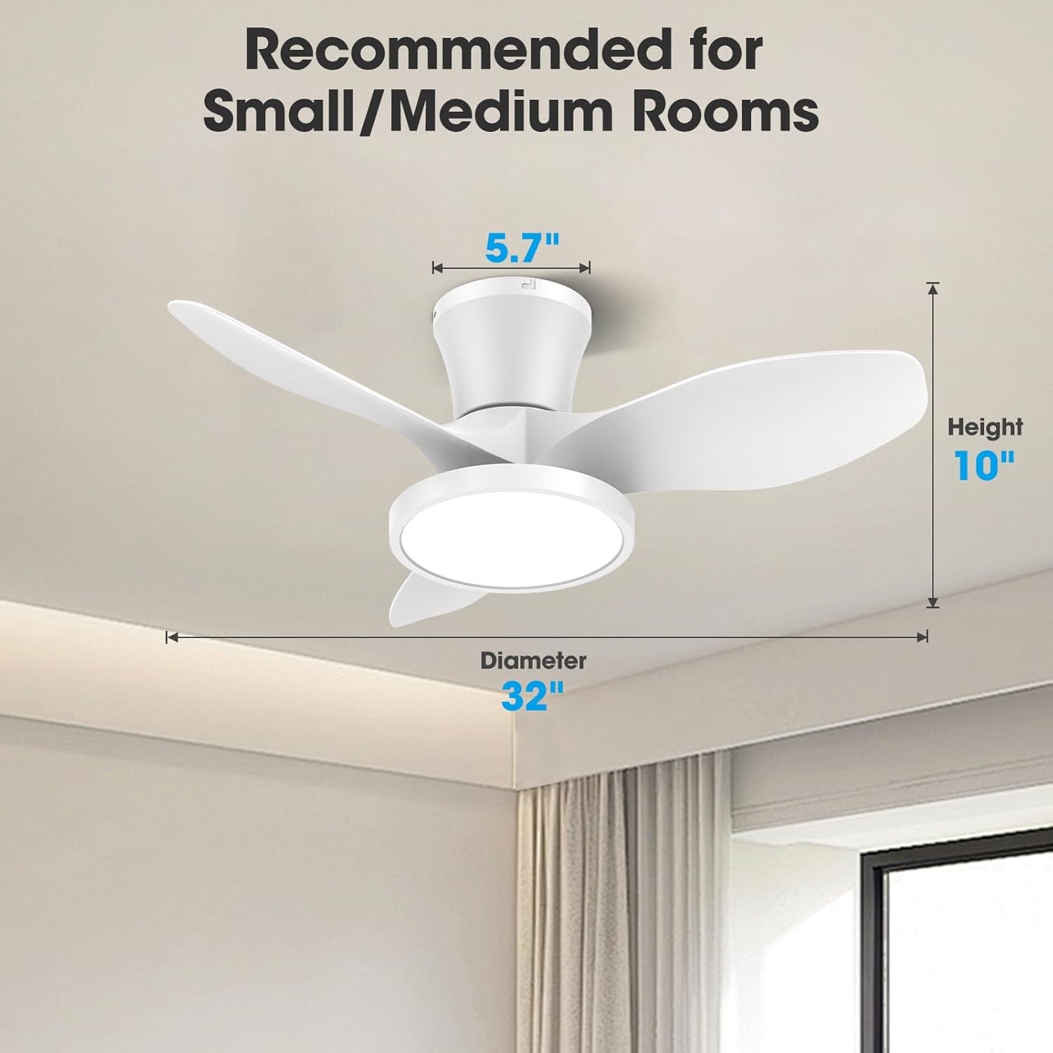 32 Inch Ceiling Fan LED Light Energy Efficient Design