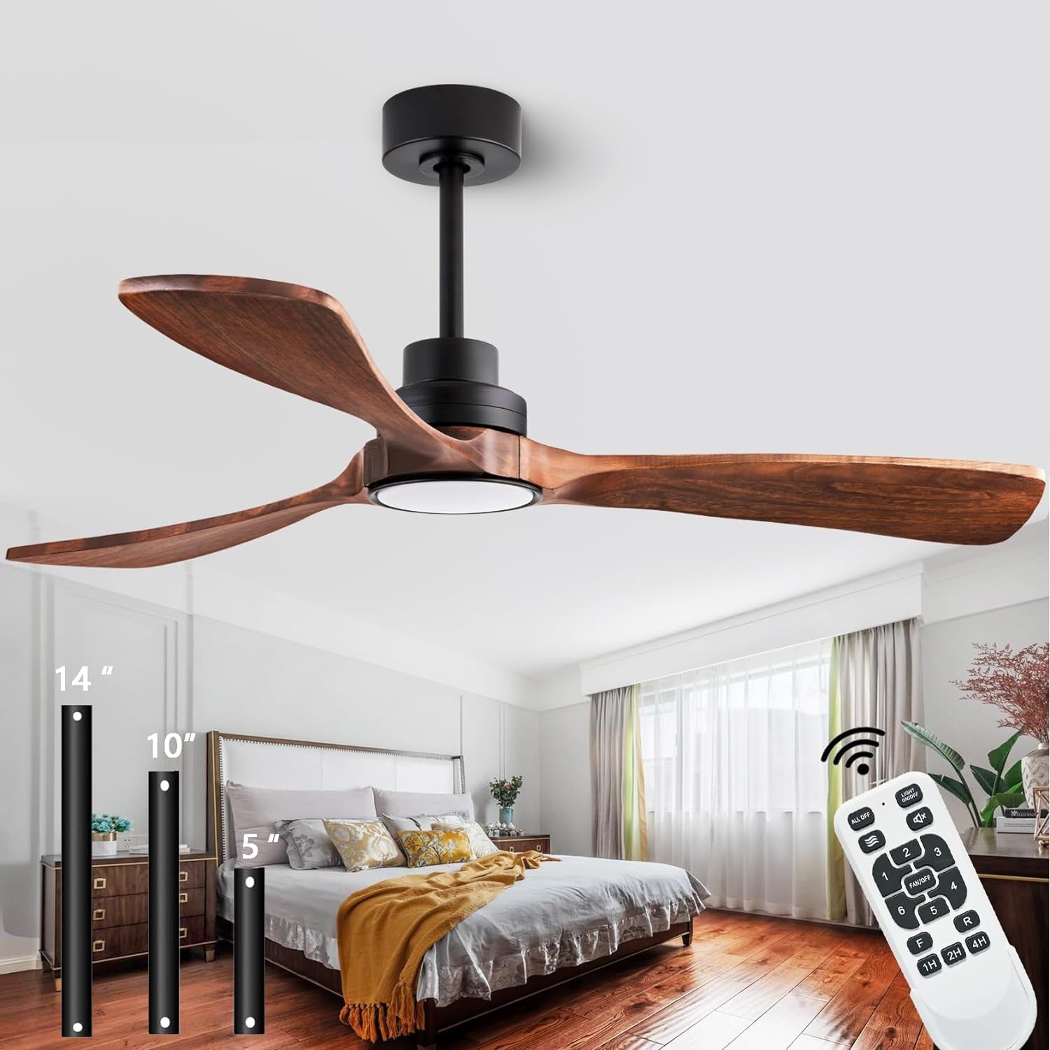 52 Inch Solid Wood Ceiling Fan With Light And Remote