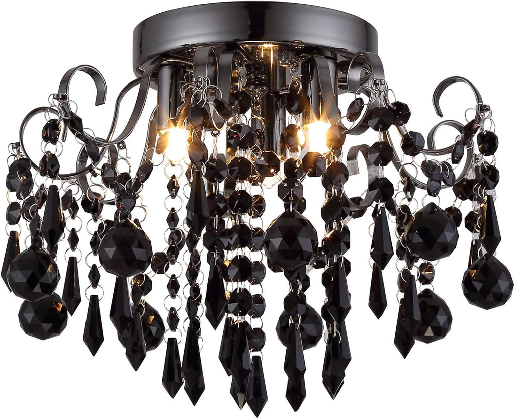 Black Crystal Flush Mount Ceiling Light 3 Light G9