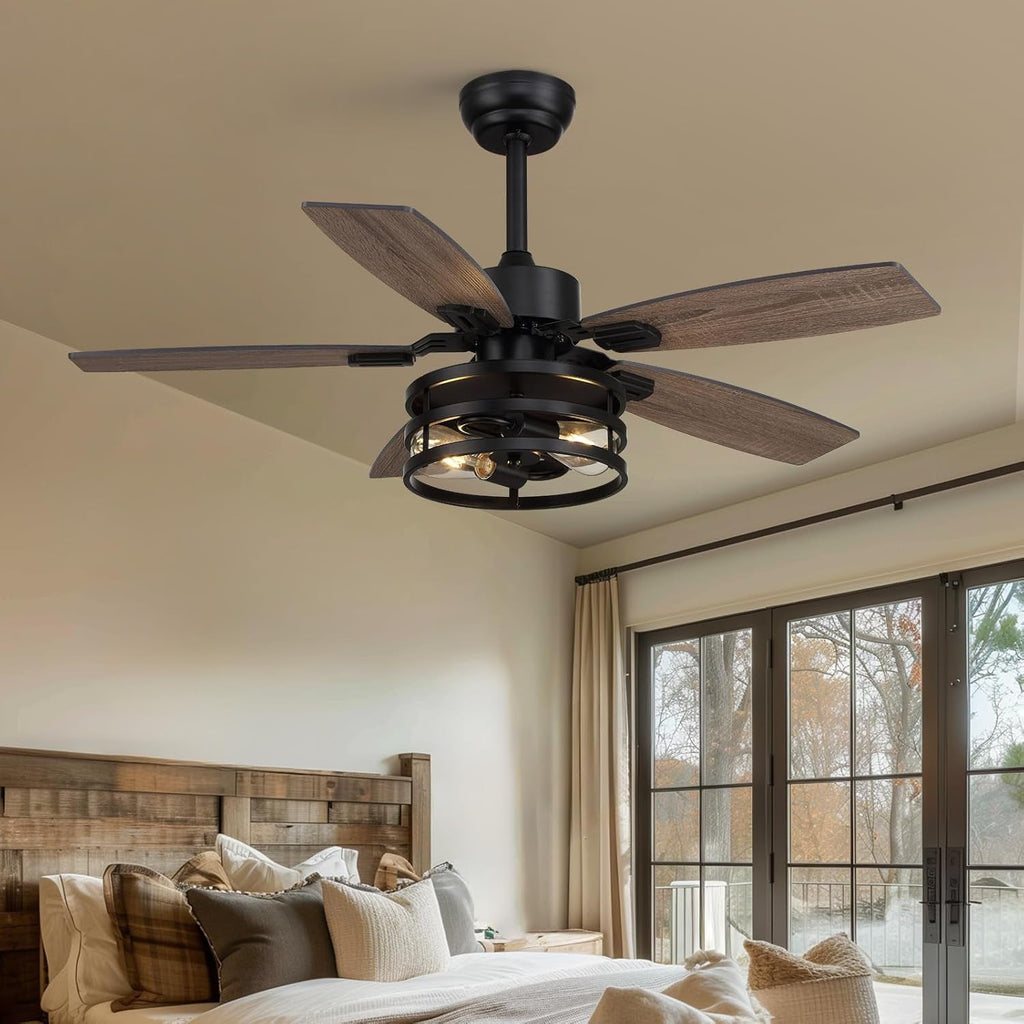42 Inch Caged Ceiling Fan With Remote Control For Indoor And Outdoor