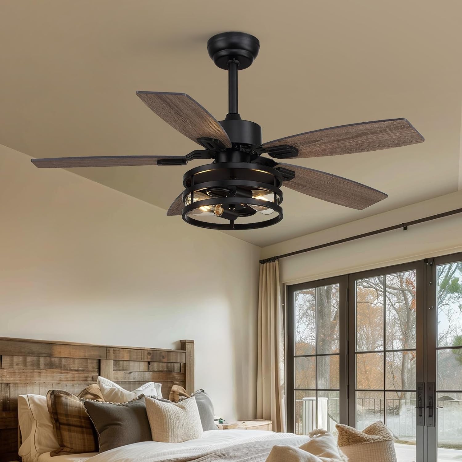 42 Inch Caged Ceiling Fan With Remote Control For Indoor And Outdoor