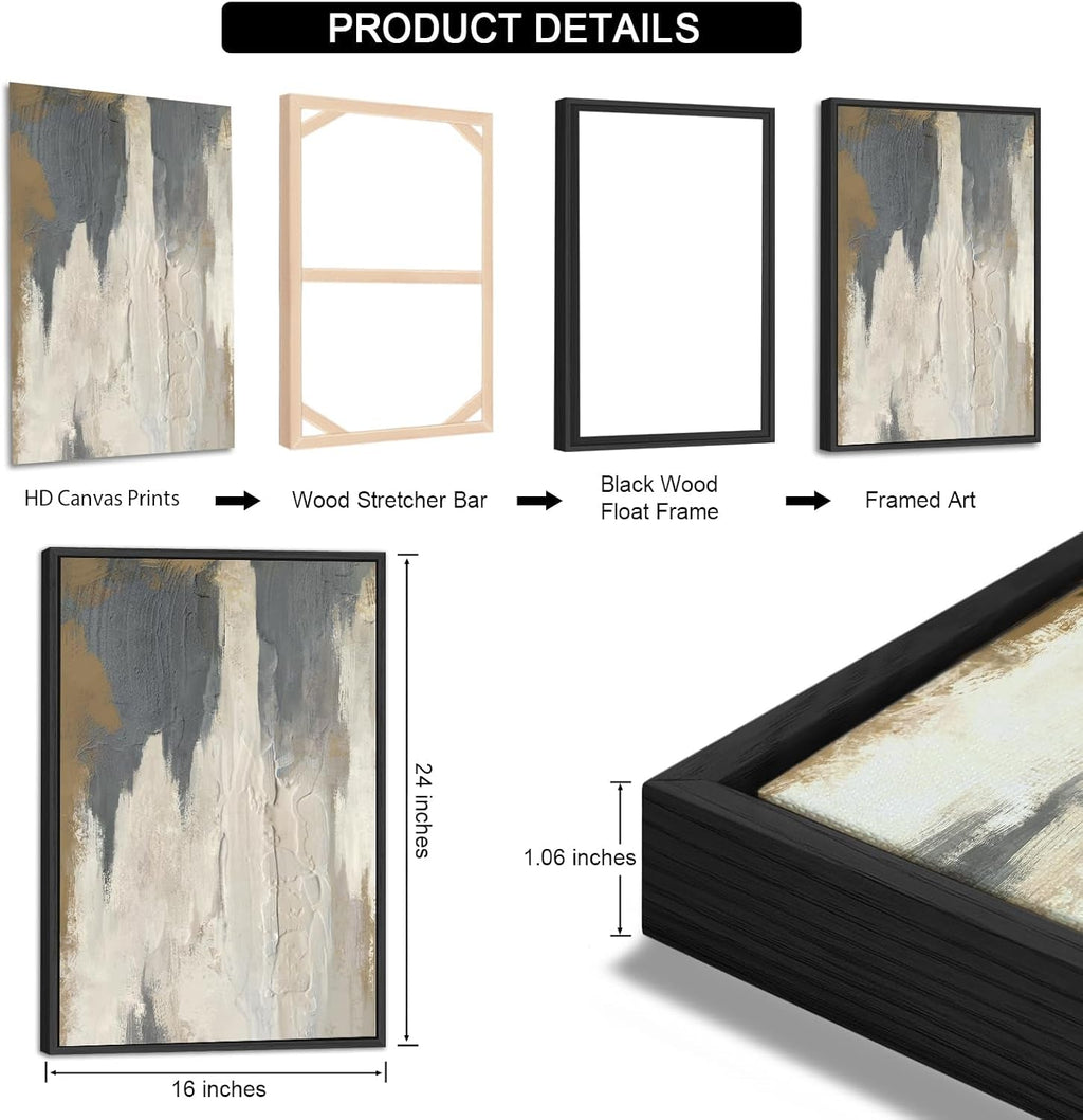 Gray Beige AbstractExpressionist Canvas Wall Art Size16x24