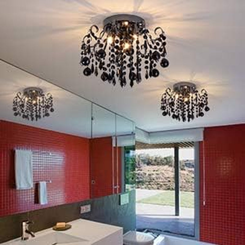Black Crystal Flush Mount Ceiling Light 3 Light G9