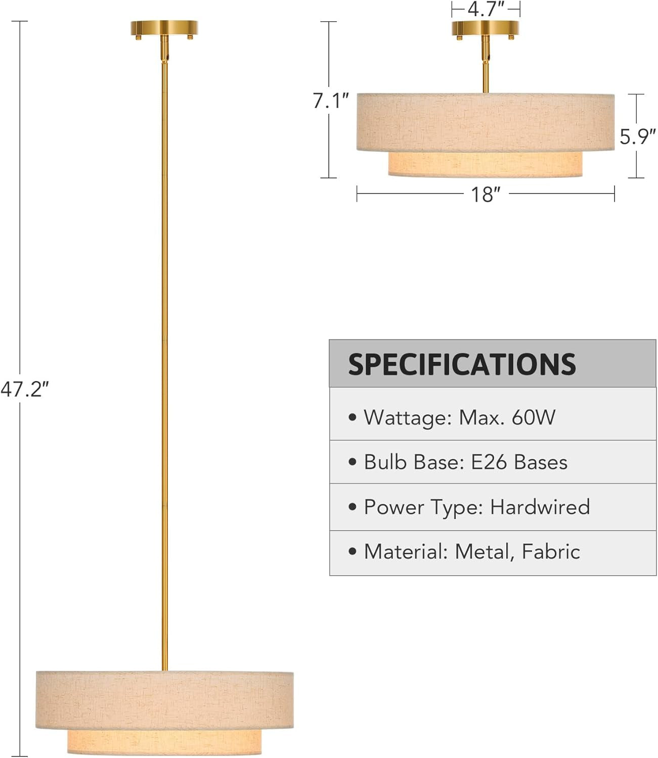 4 Light Drum Chandelier 18 Inch Antique Brass Pendant Light