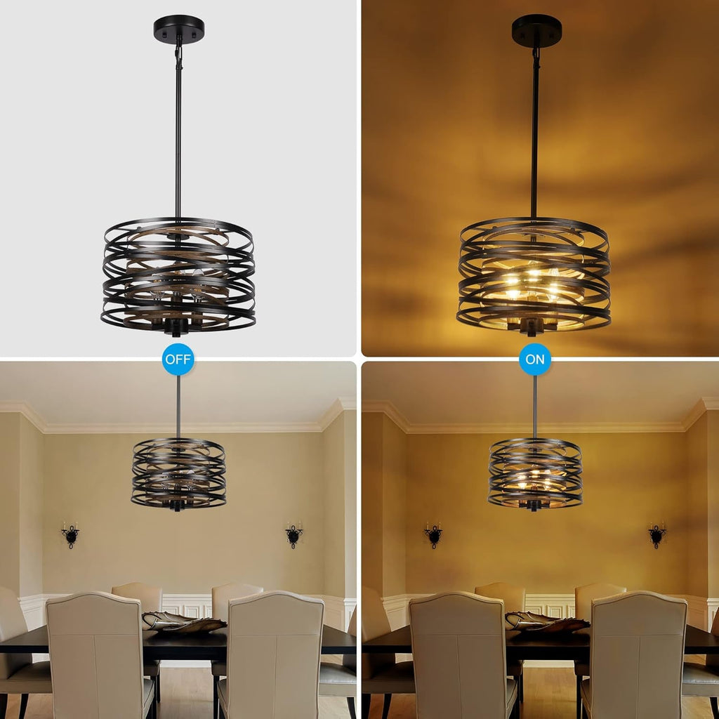 12.6 Rustic Farmhouse Three Light Drum Chandelier Black