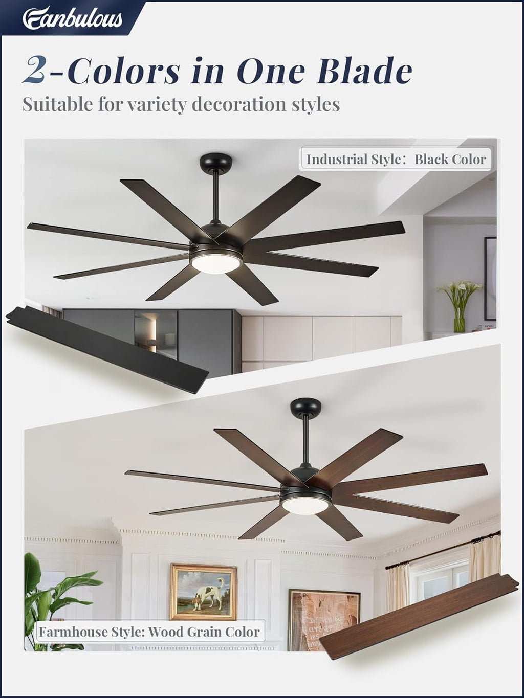 72 Inch Black Outdoor Ceiling Fan With Light And Remote