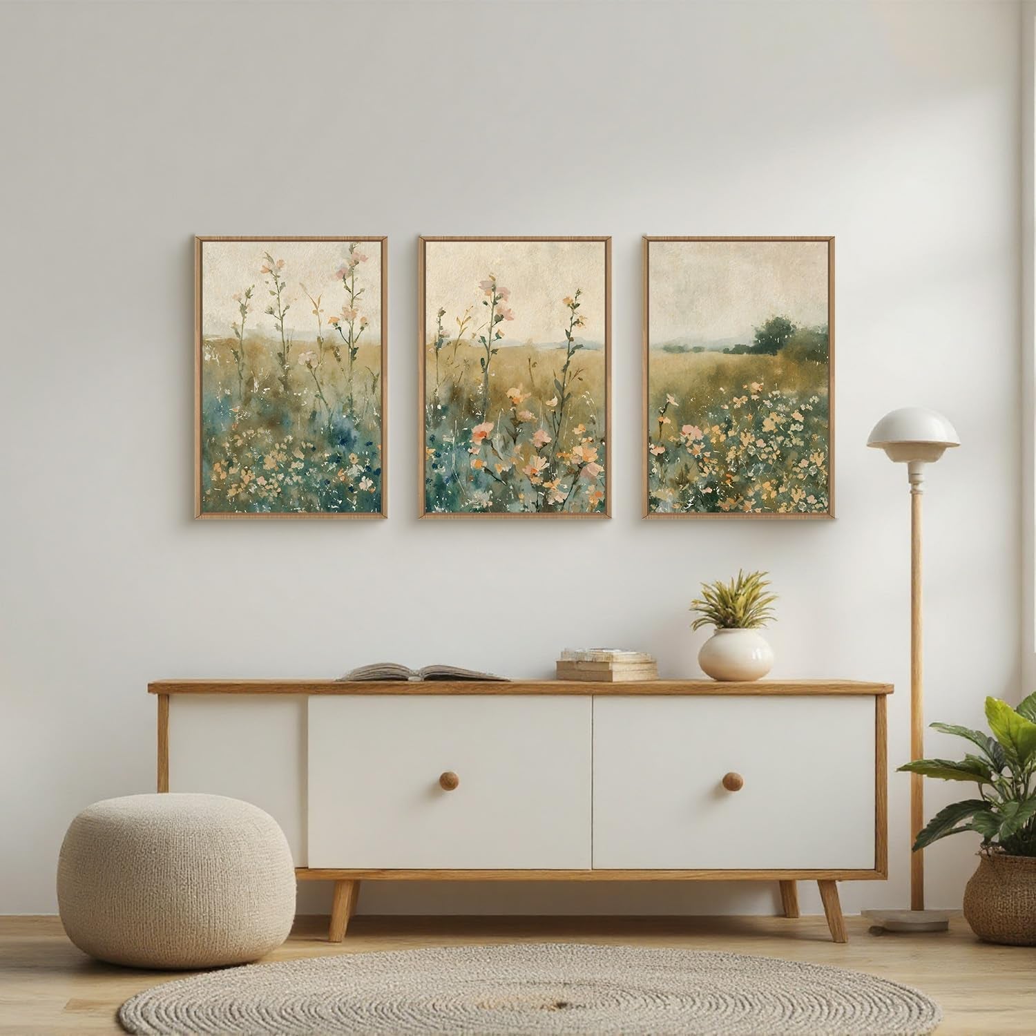 Vintage Wildflower Landscape Wall Art 24x36 Canvas