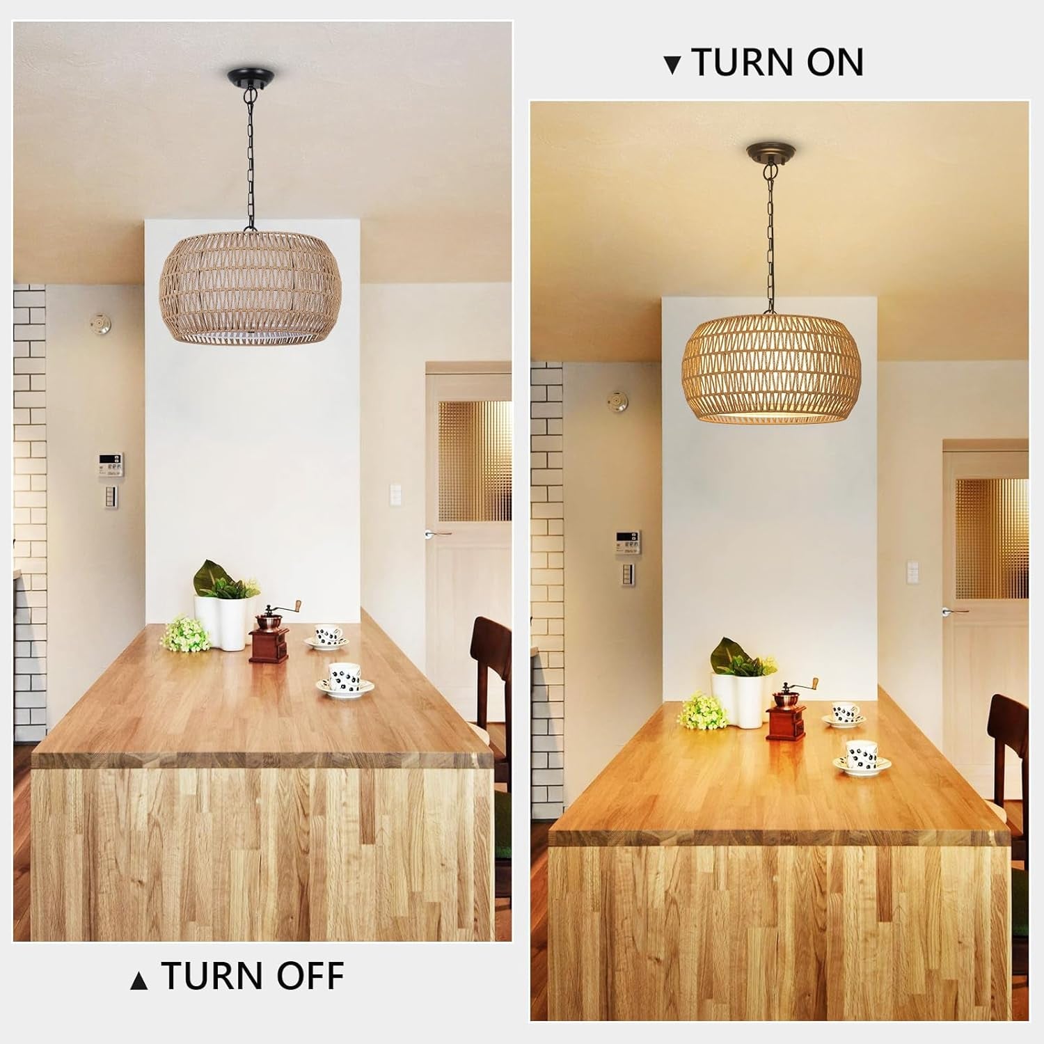 Rattan Farmhouse 5 Light Chandelier With Fabric Shade