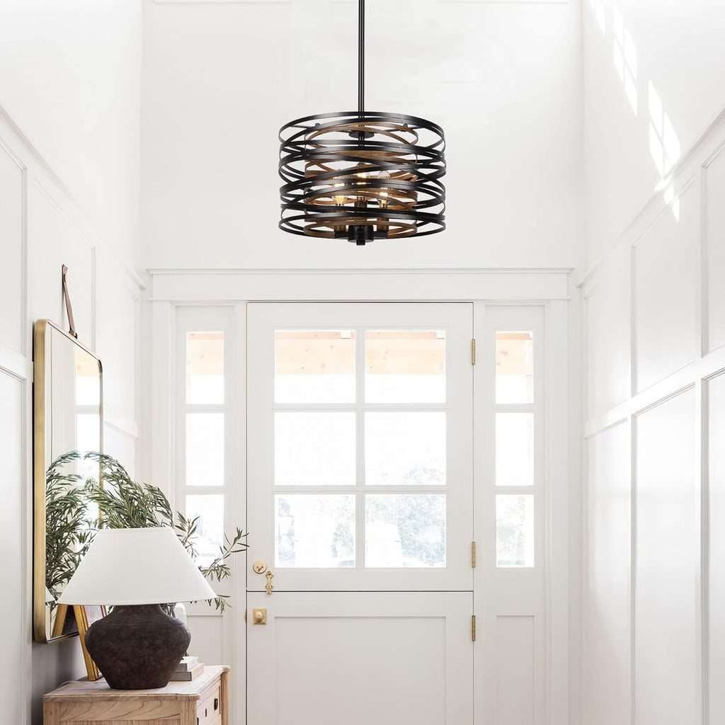12.6 Rustic Farmhouse Three Light Drum Chandelier Black
