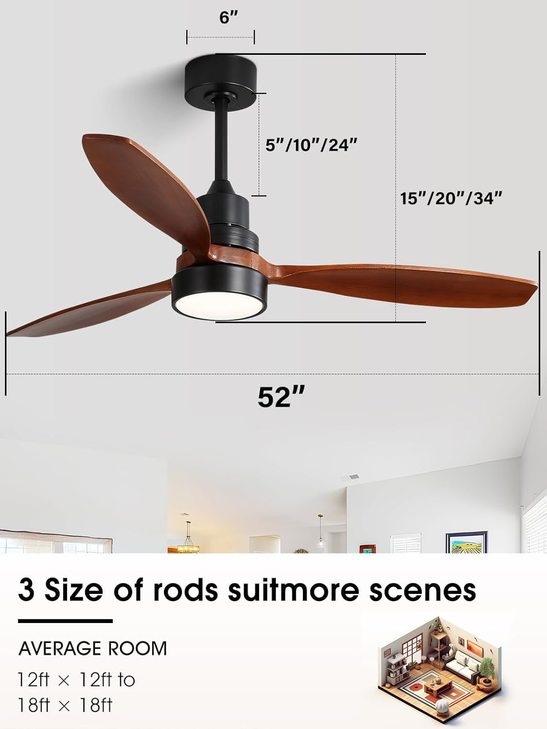 52 Inch Flush Mount Ceiling Fan With Lights Remote Control