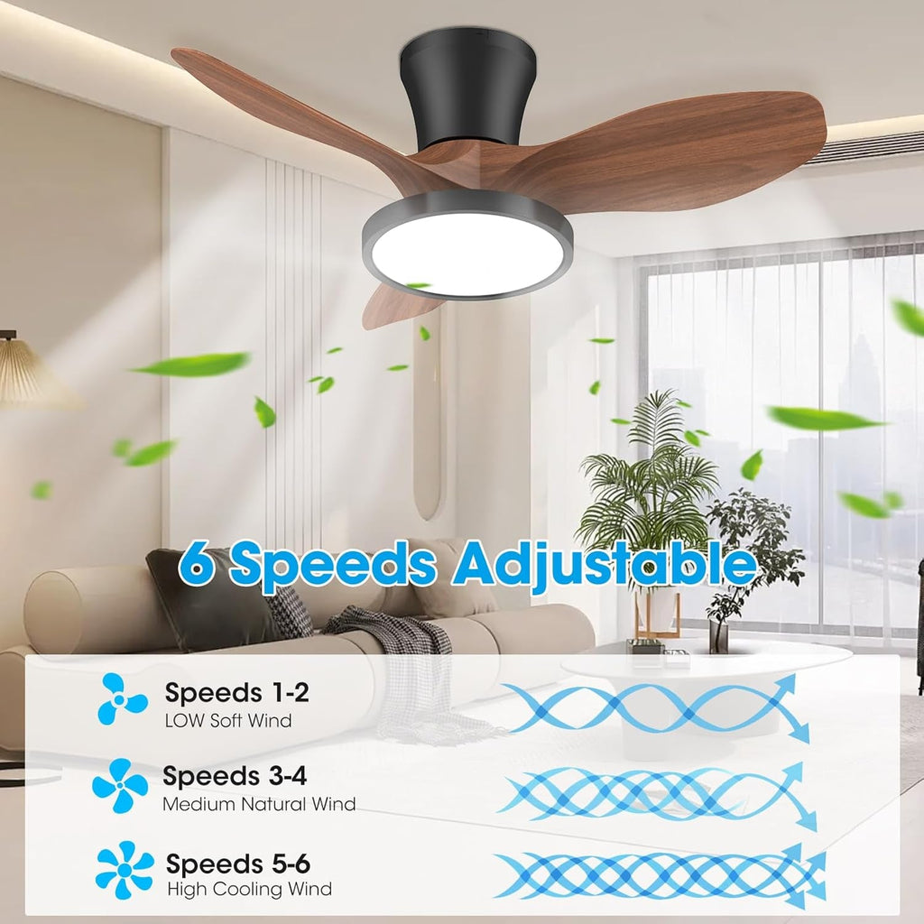 32 Inch Quiet Ceiling Fan With LED Light Remote Control Walnut Finish